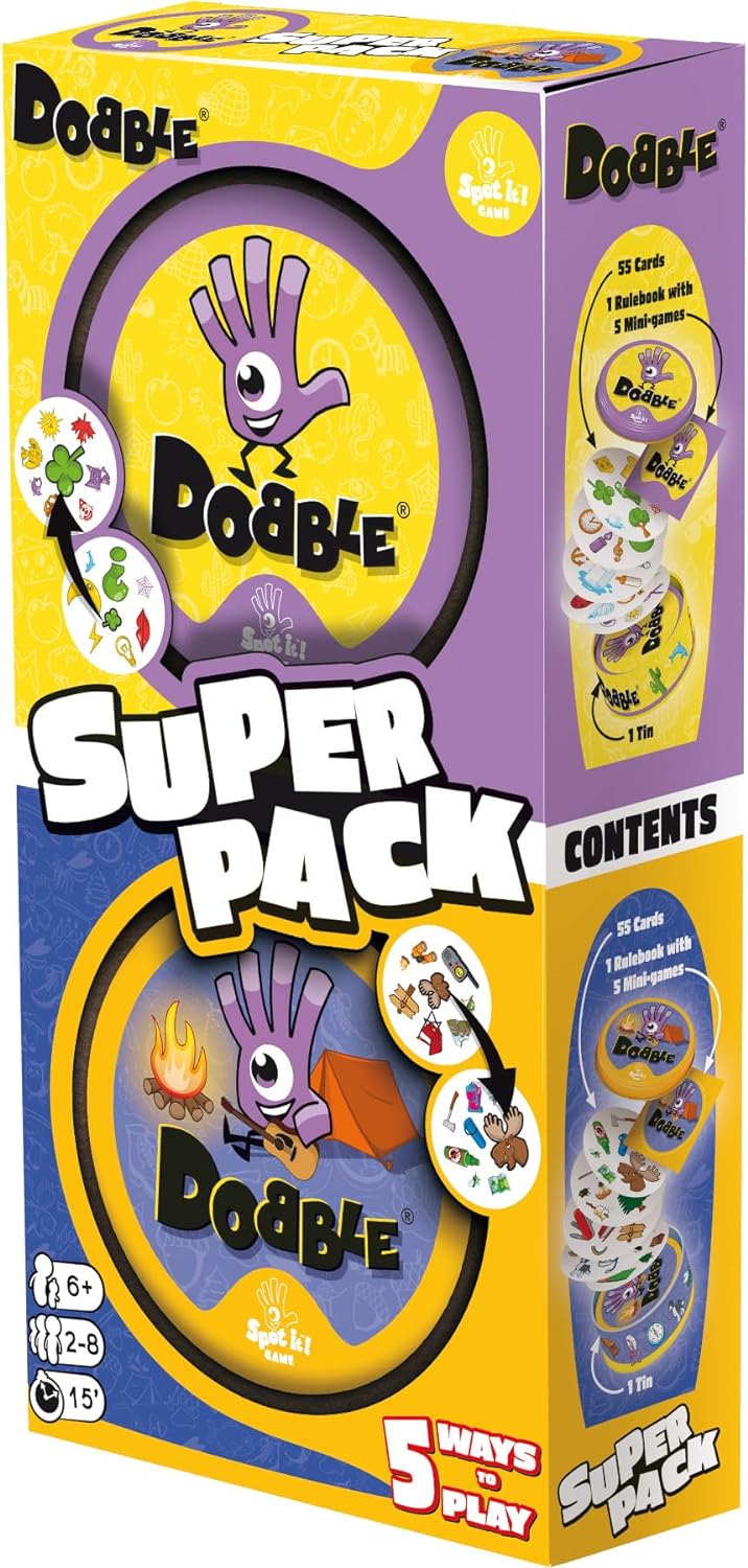 Asmodee | Dobble Super Pack (Camping + Classic) | Family Card Game | Ages 6+ | 2-8 Players | 15 Minutes Playing